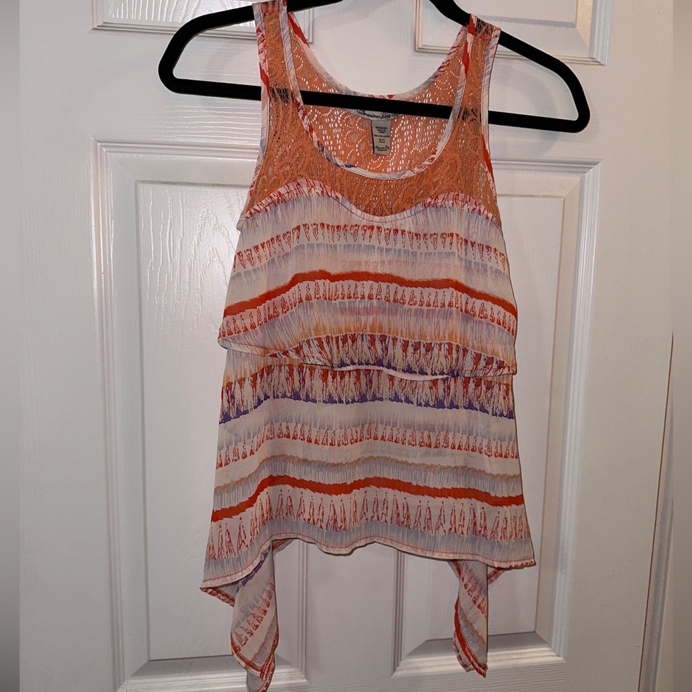 AMERICAN RAG Size XS Orange Stripe Ruffle Cami Tank Top Shark bite Layered Lace